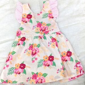 RuffleButts Dress. Floral. Flutter sleeve.
